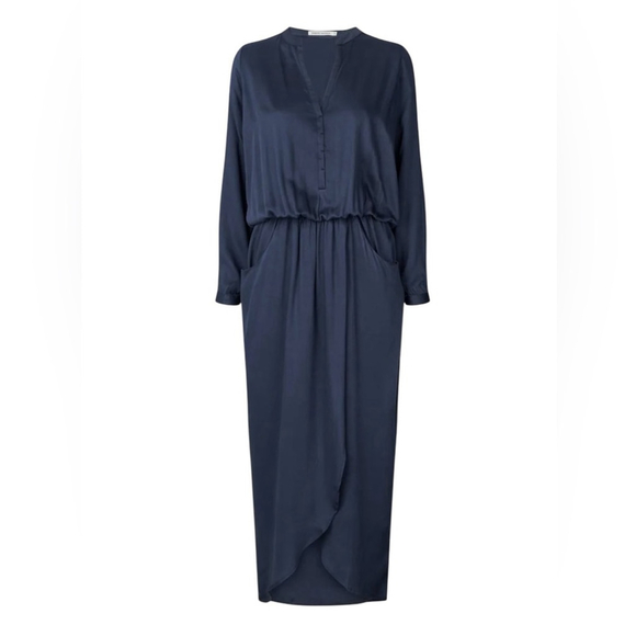 RABENS SALONER VERA Solid wrap over dress L/S Dark Navy Blue Minimalist Small - Picture 4 of 16